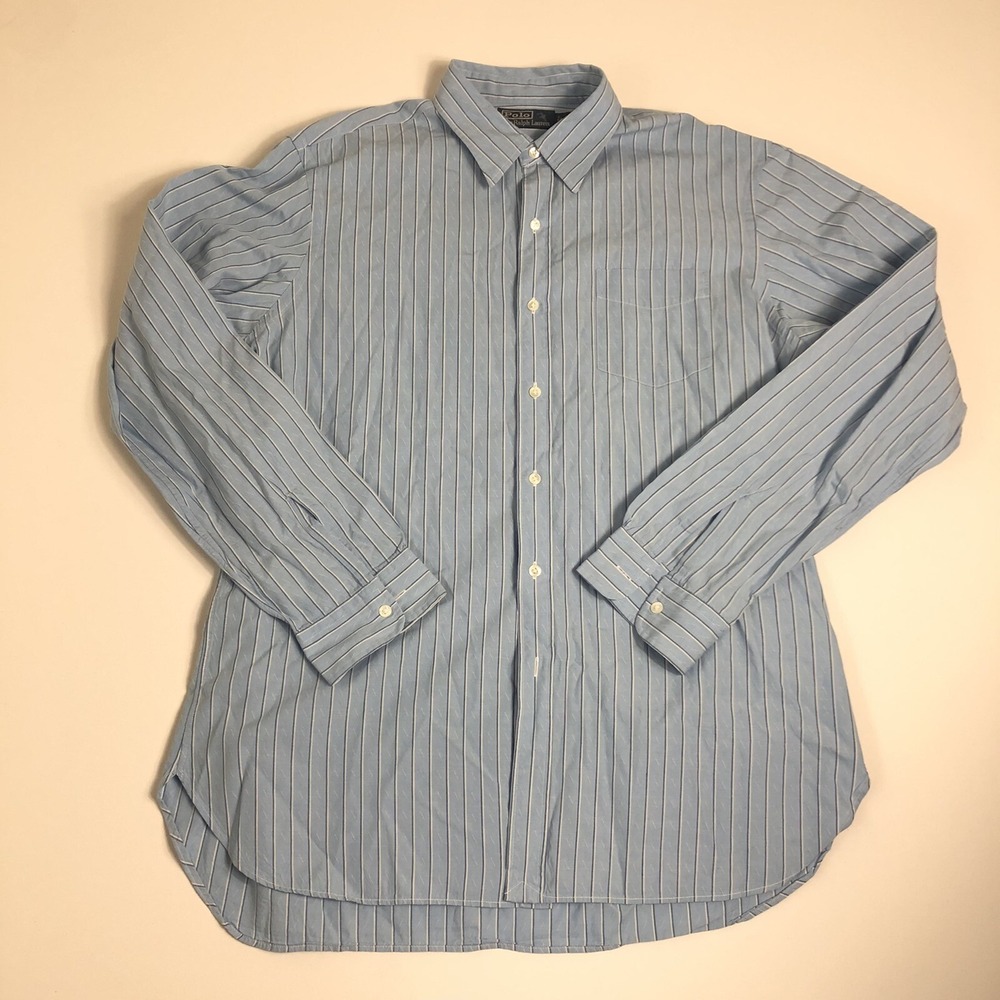 Men Polo Ralph Lauren Blue Button Down Shirt Size Large Casual Long Sleeve H80